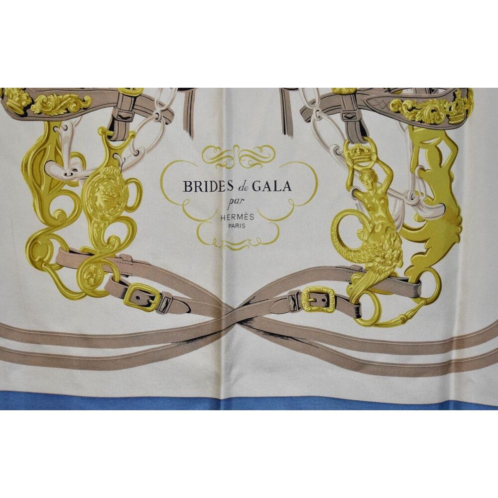 C0 Auth HERMES BRIDES DE GALA By Hugo Grygkar Blue Multi Silk 35" Square Scarf - Picture 2 of 6